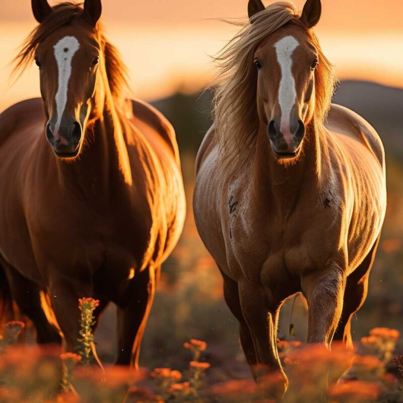 horses-stand-amidst-field-aglow-with-golden-light-dusk_optimized